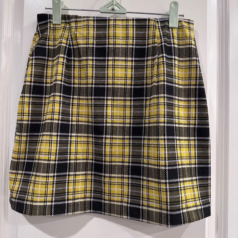 H&M Divided Yellow & Black Plaid A-Line Mini Skirt School Girl Style Small Women - Picture 7 of 8